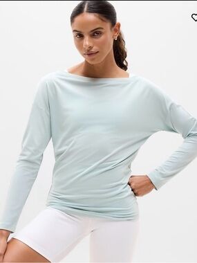 Athleta Pale Blue Current Long-Sleeve Boatneck Top Move With Ease off shoulder